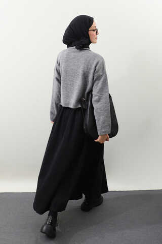 Önü Bağcıklı Hırka Gri - 9