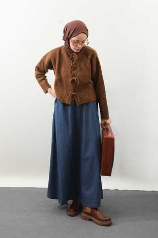 Önü Bağcıklı Hırka Taba - 2