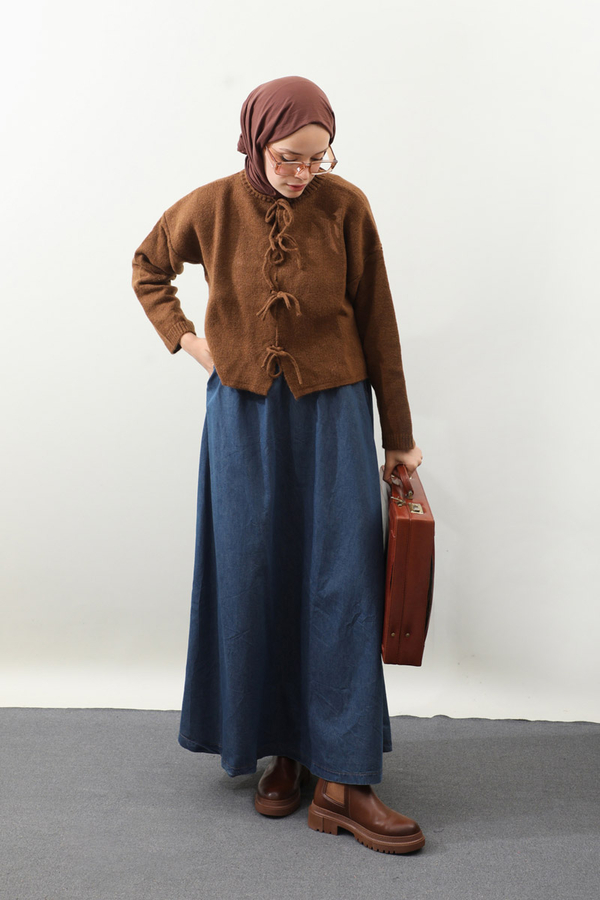 Önü Bağcıklı Hırka Taba - 2