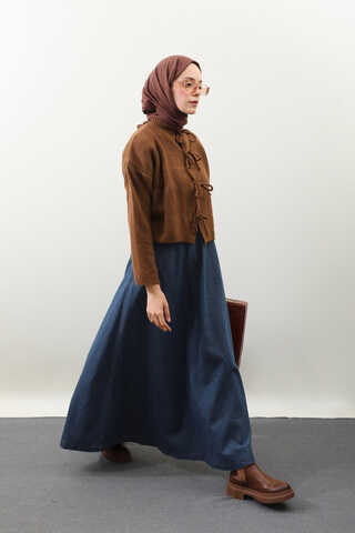 Önü Bağcıklı Hırka Taba - 3