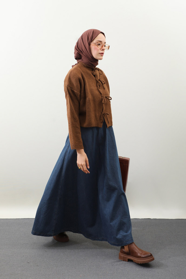 Önü Bağcıklı Hırka Taba - 3