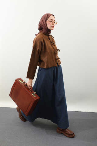 Önü Bağcıklı Hırka Taba - 1