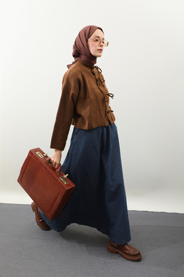 Önü Bağcıklı Hırka Taba - 1