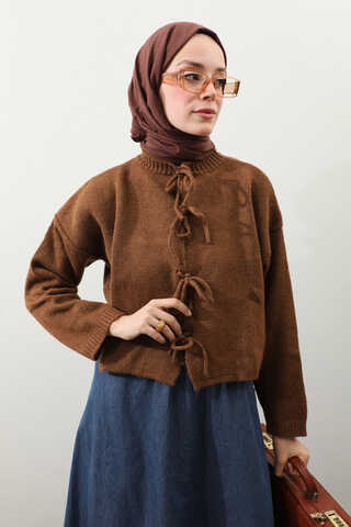 Önü Bağcıklı Hırka Taba - 4