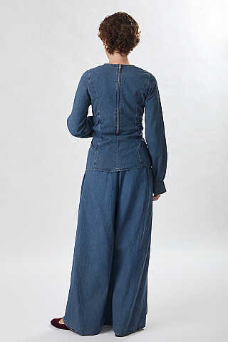 Önü Bağlamalı Denim Bluz Açık Mavi - 3