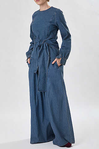 Önü Bağlamalı Denim Bluz Açık Mavi - 4