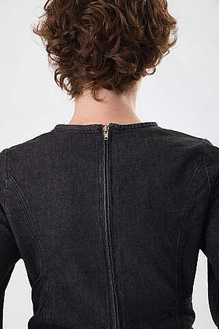 Önü Bağlamalı Denim Bluz Siyah - 5