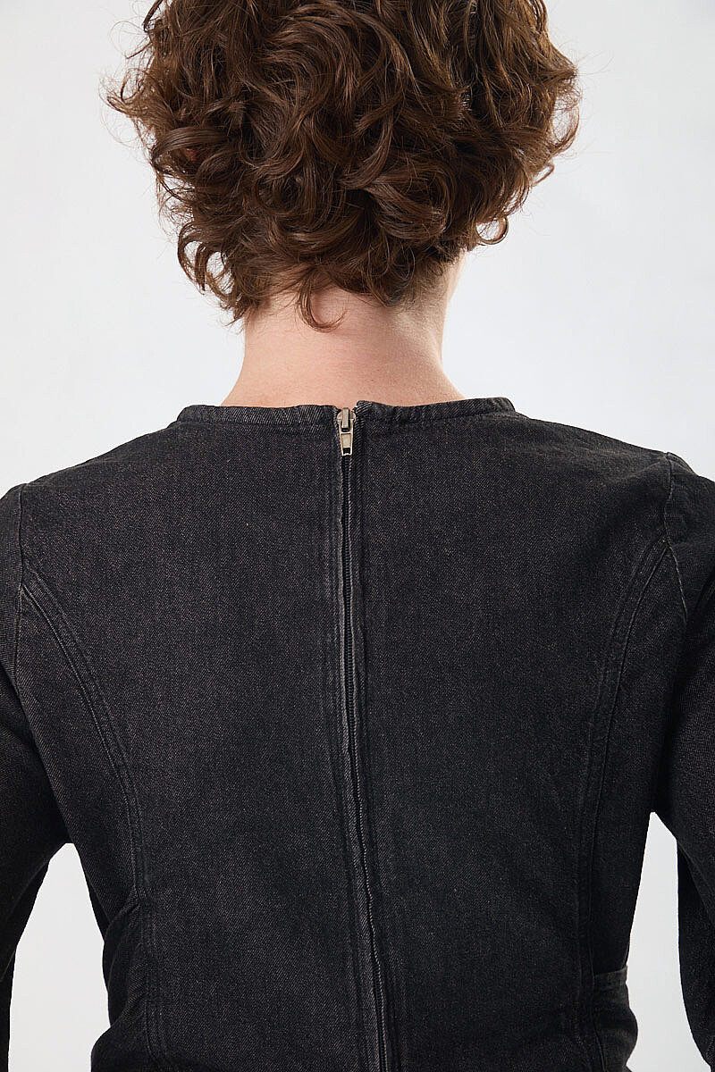 Önü Bağlamalı Denim Bluz Siyah - 5