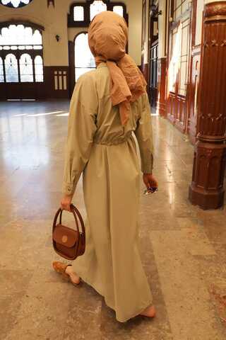 Önü Bağlamalı Gömlek Elbise Açık Bej - 6