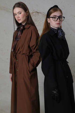 Önü Bağlamalı Gömlek Elbise Kahverengi - 6