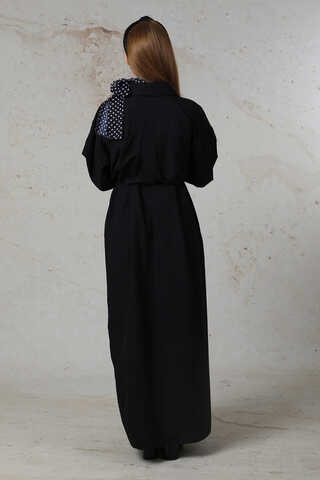 Önü Bağlamalı Gömlek Elbise Siyah - 10