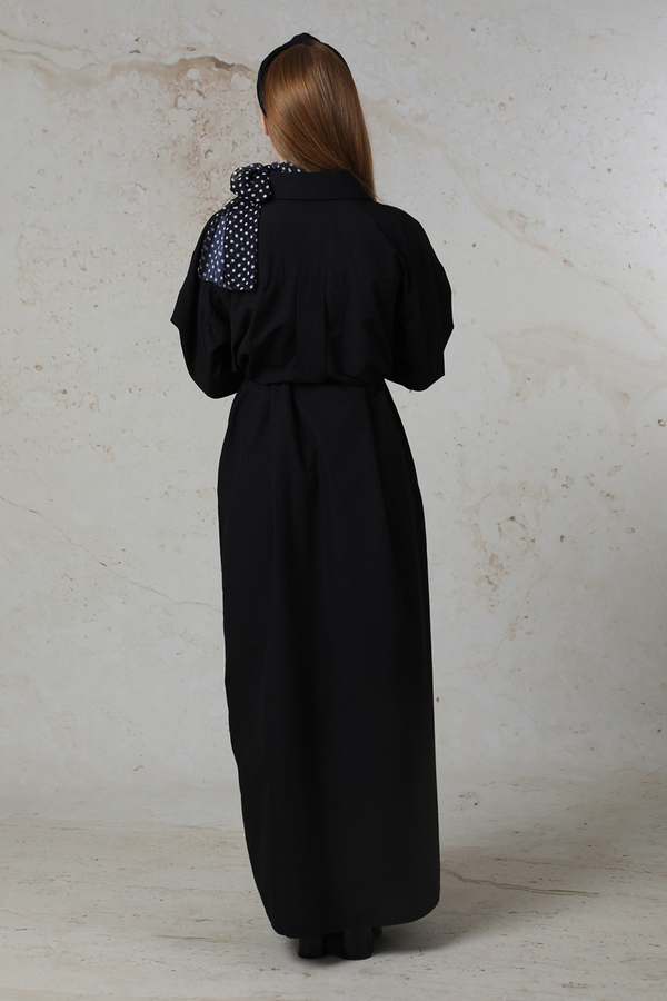 Önü Bağlamalı Gömlek Elbise Siyah - 10