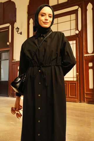 Önü Bağlamalı Gömlek Elbise Siyah - 4