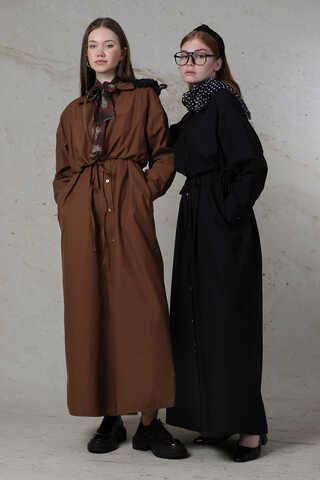 Önü Bağlamalı Gömlek Elbise Siyah - 5