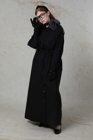 Önü Bağlamalı Gömlek Elbise Siyah - 7