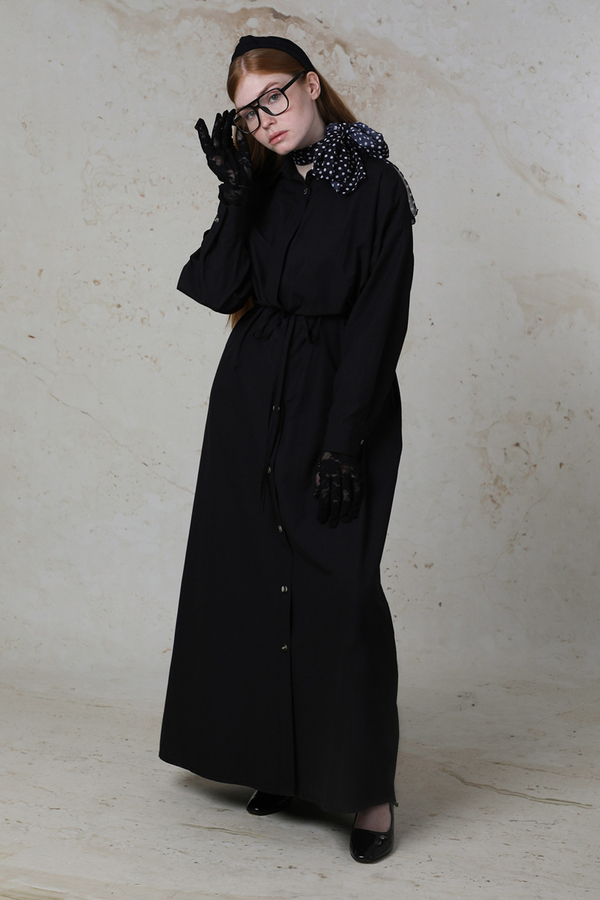 Önü Bağlamalı Gömlek Elbise Siyah - 7