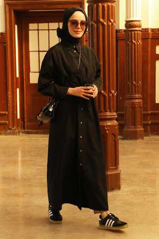 Önü Bağlamalı Gömlek Elbise Siyah - 2