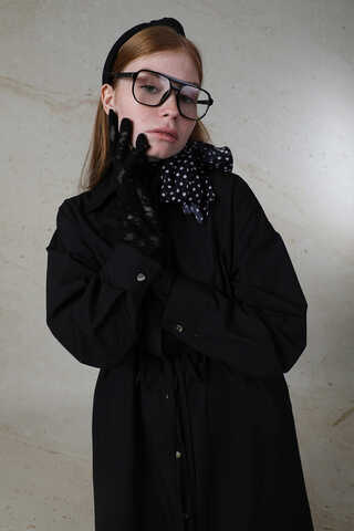 Önü Bağlamalı Gömlek Elbise Siyah - 6