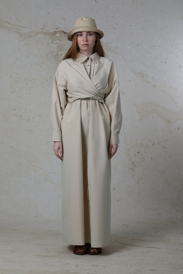 Önü Bağlamalı Gömlek Elbise Taş - 4