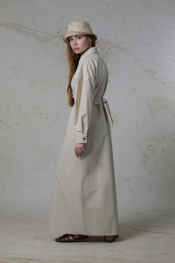 Önü Bağlamalı Gömlek Elbise Taş - 6