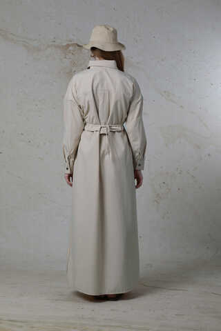 Önü Bağlamalı Gömlek Elbise Taş - 5