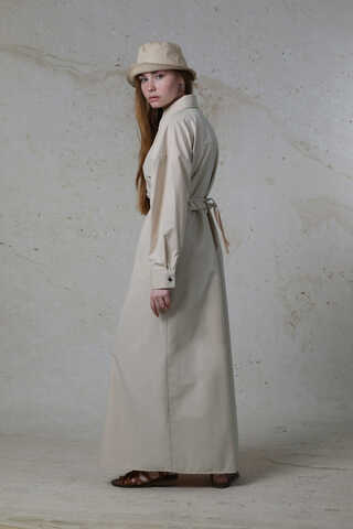 Önü Bağlamalı Gömlek Elbise Taş - 6