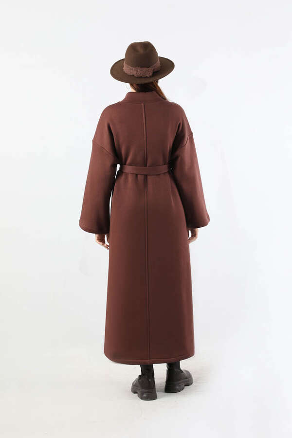 Önü Dikişli Oversize Elbise Kahverengi - 6