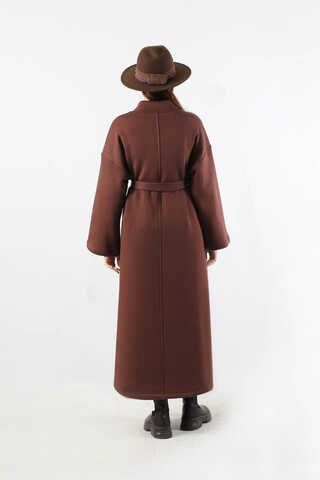 Önü Dikişli Oversize Elbise Kahverengi - 6