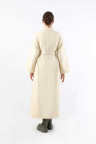 Önü Dikişli Oversize Elbise Krem - 6