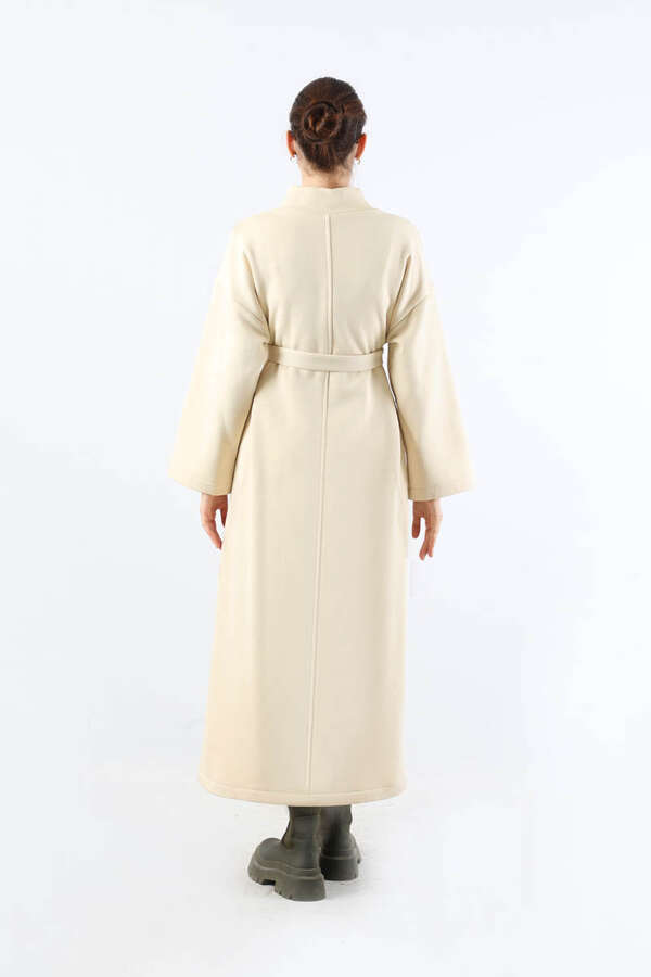 Önü Dikişli Oversize Elbise Krem - 6