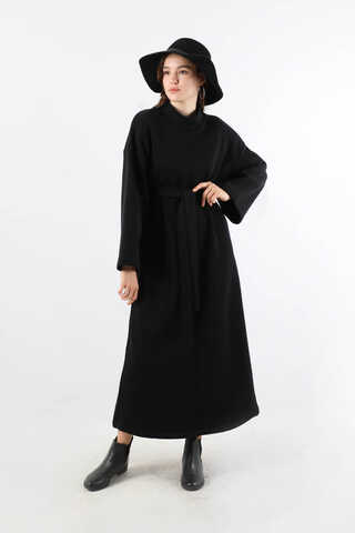 Önü Dikişli Oversize Elbise Siyah - 1