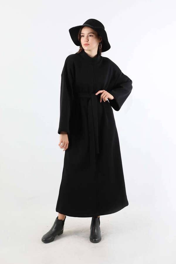 Önü Dikişli Oversize Elbise Siyah - 1