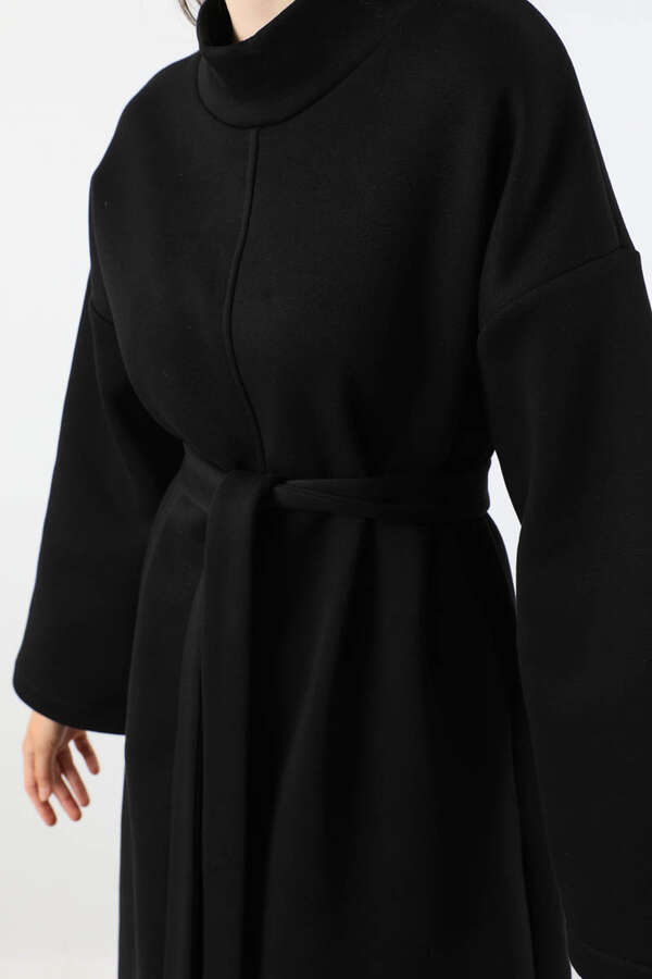 Önü Dikişli Oversize Elbise Siyah - 4