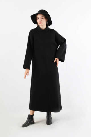 Önü Dikişli Oversize Elbise Siyah - 5