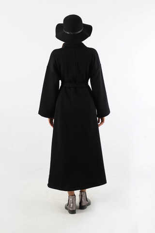 Önü Dikişli Oversize Elbise Siyah - 6