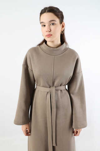 Önü Dikişli Oversize Elbise Toprak - 2