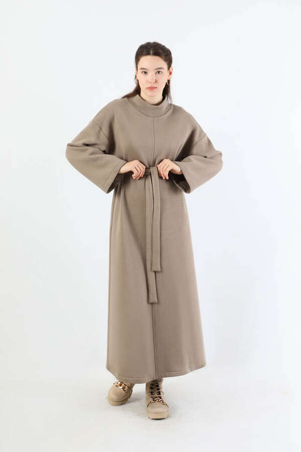 Önü Dikişli Oversize Elbise Toprak - 3