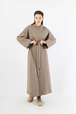 Önü Dikişli Oversize Elbise Toprak - 3