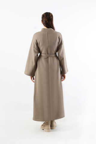 Önü Dikişli Oversize Elbise Toprak - 6
