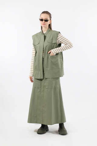 Önü Fermuarlı Yelek Etek Takım Mint - 3