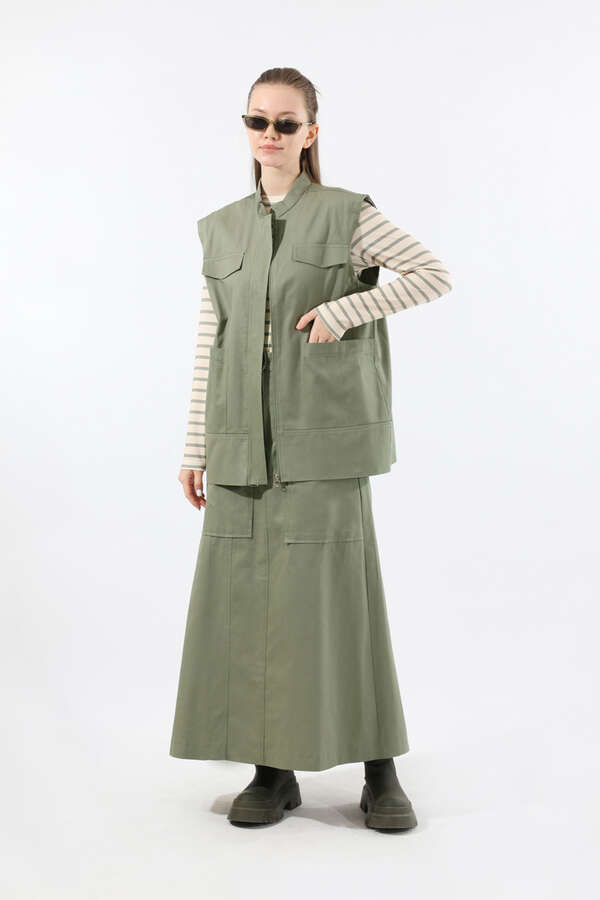 Önü Fermuarlı Yelek Etek Takım Mint - 3