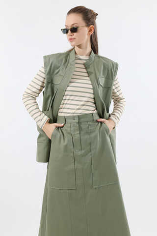 Önü Fermuarlı Yelek Etek Takım Mint - 2