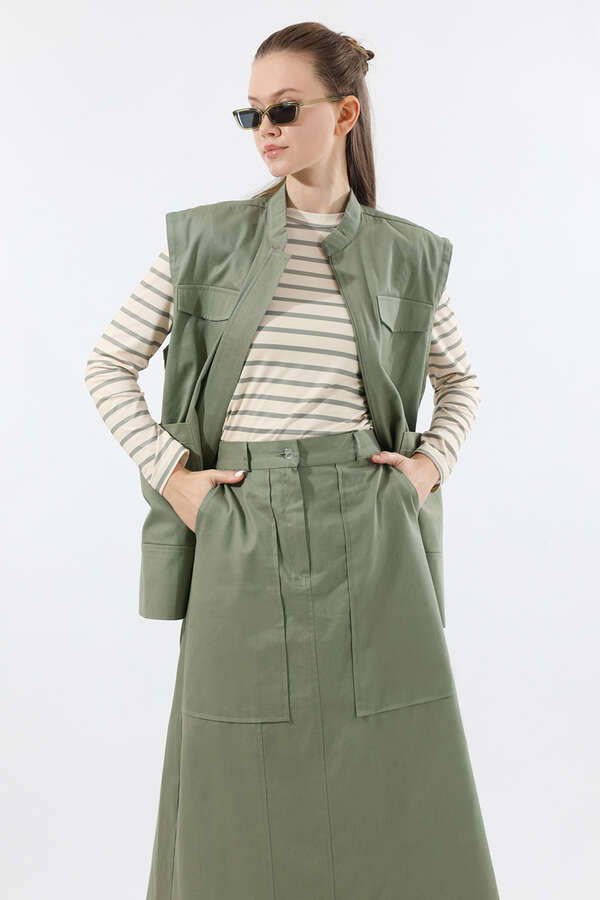 Önü Fermuarlı Yelek Etek Takım Mint - 2