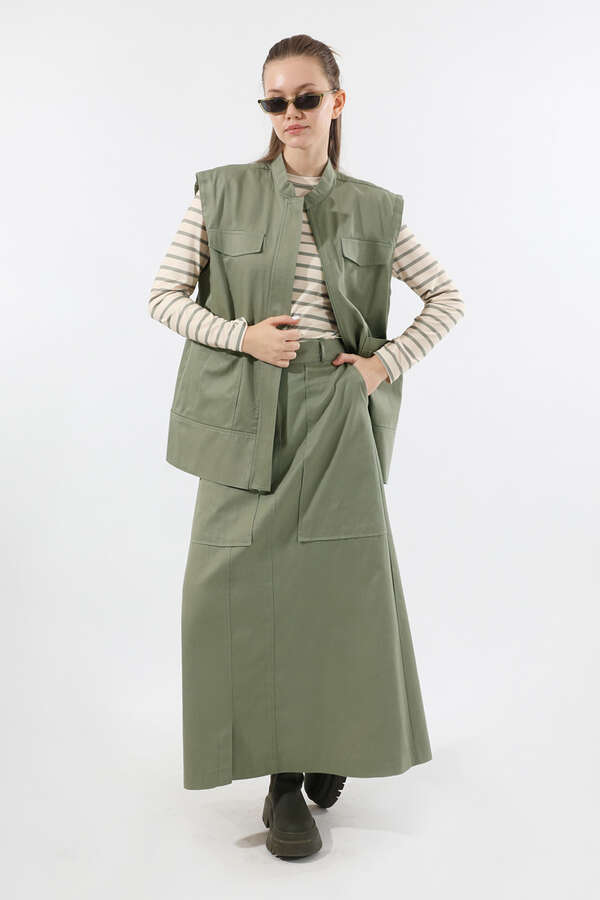 Önü Fermuarlı Yelek Etek Takım Mint - 1