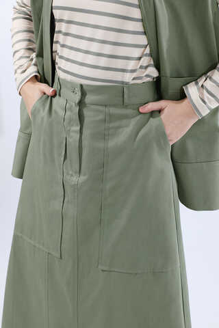 Önü Fermuarlı Yelek Etek Takım Mint - 4