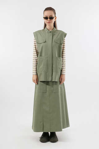 Önü Fermuarlı Yelek Etek Takım Mint - 5