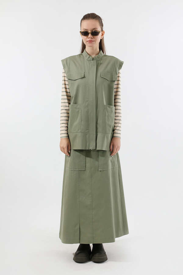 Önü Fermuarlı Yelek Etek Takım Mint - 5