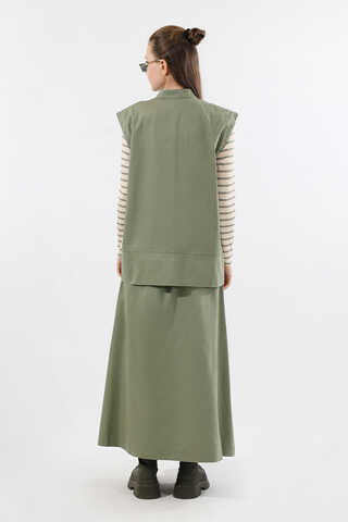 Önü Fermuarlı Yelek Etek Takım Mint - 6