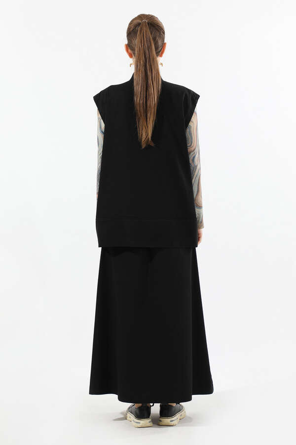 Önü Fermuarlı Yelek Etek Takım Siyah - 6