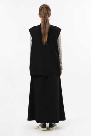 Önü Fermuarlı Yelek Etek Takım Siyah - 6